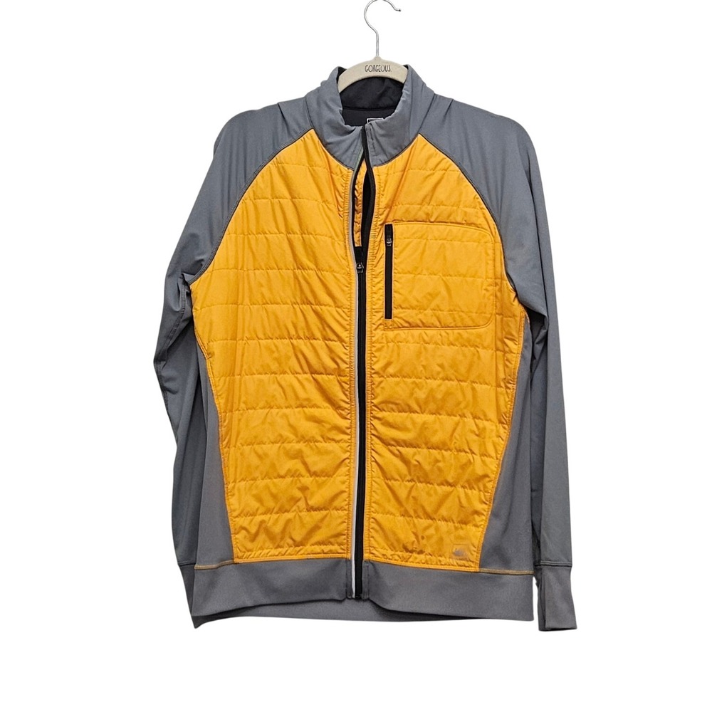 REI Hybrid Jacket Mens M Yellow Grey Quilted Insulated Hiking Gorpcore Full Zip